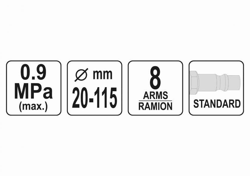 Знімач пильників ШРУСу пневматичний YATO: Ø=20-115 мм, тиск-0.9 МПа, 8 положень-YT-06063