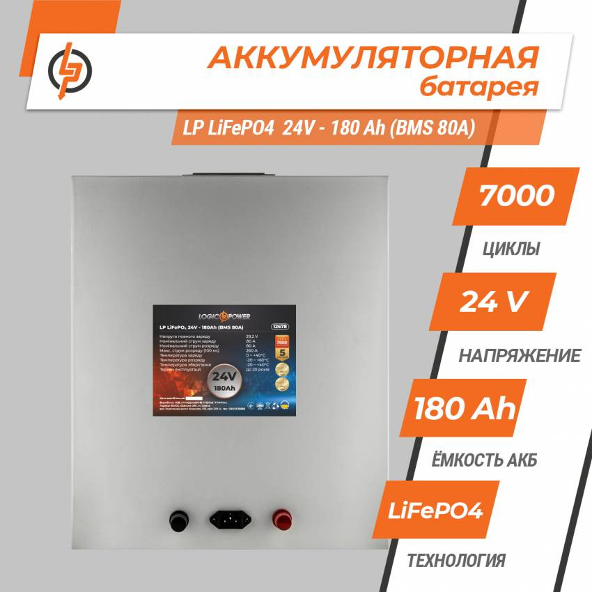 Акумулятор LP LiFePO4 24V - 180 Ah (BMS 80A) металл-