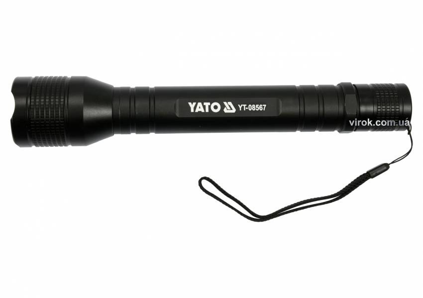 Ліхтар світлодіодний (XPL CREE) YATO, Р=10 Вт, Ф=1000 lm; живлення – 4 х R14 батар. Ø = 46 мм x 254 мм-YT-08567