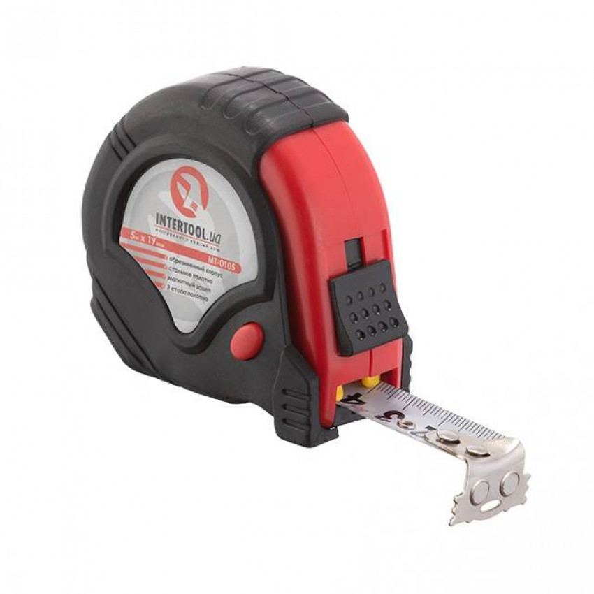 Рулетка з металевим полотном 5 м * 19 мм, 3 стопори полотна INTERTOOL MT-0105-MT-0105