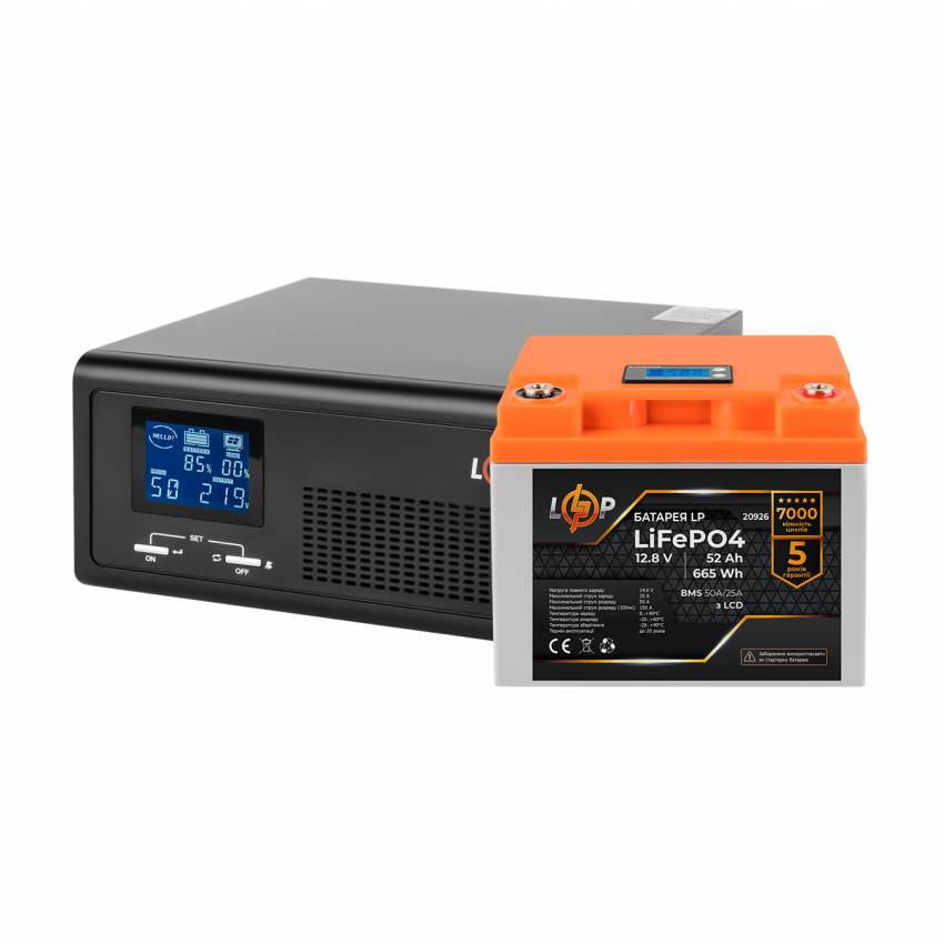 Комплект резервного живлення LP (LogicPower) ДБЖ + літієва (LiFePO4) батарея (UPS B430+ АКБ LiFePO4 665W)-