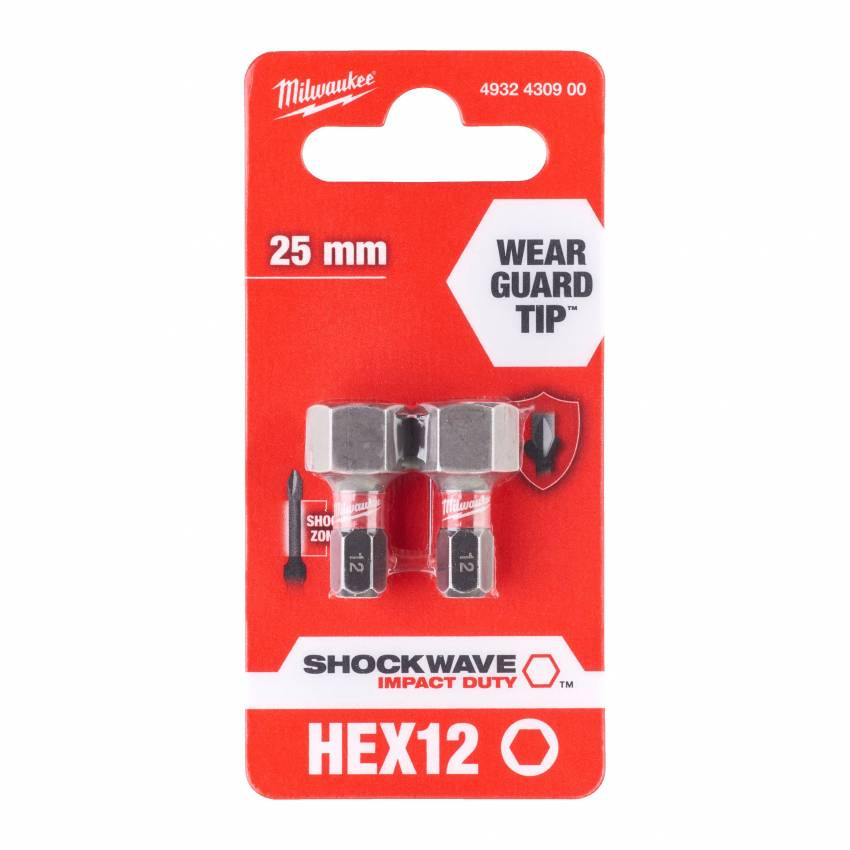 Біта  SHOCKWAVE MILWAUKEE, Hex12, 25 мм, (2шт)-4932430900