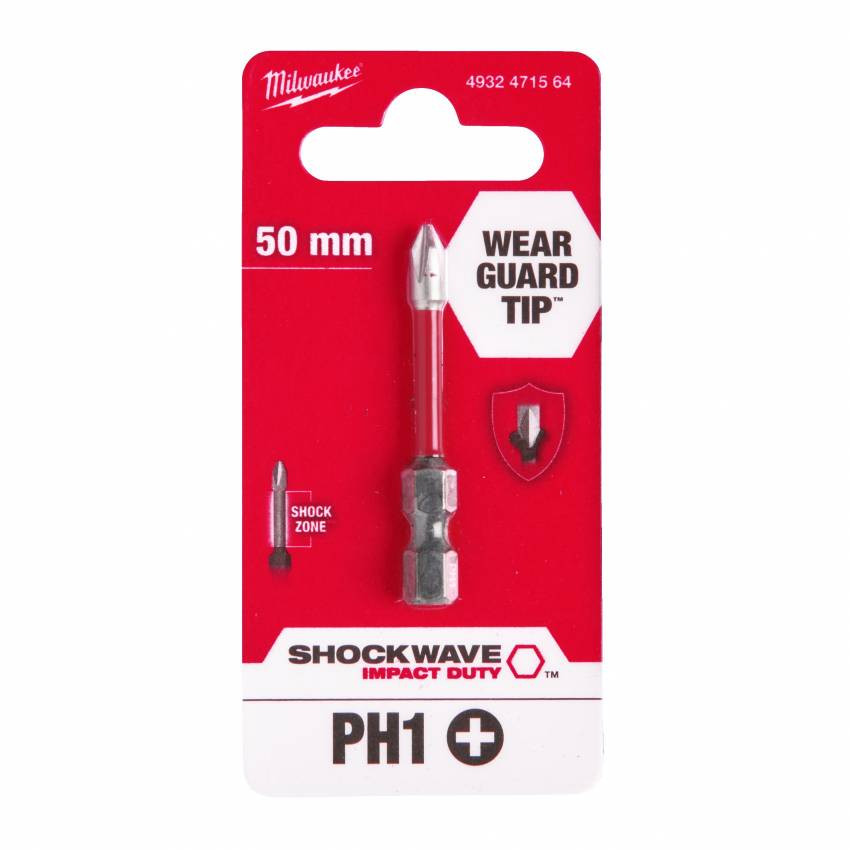 Біта SHOCKWAVE MILWAUKEE, PH1, 50 мм (1шт); блістер-4932471564