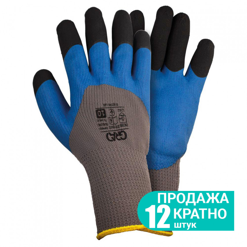 Рукавички трикотажні з частковим латексним спіненим покриттям утеплені р10 (сині манжет) КРАТНО 12 парам GRAD (9445745)-9445745