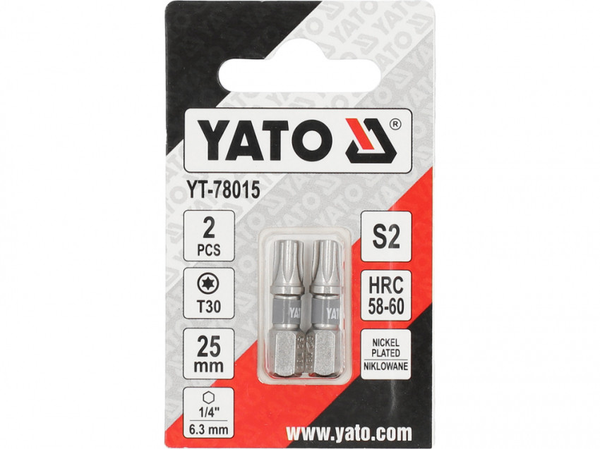 Насадка викруткова YATO; "TORX" T30 х 25 мм. шпиндель 6-гран- 1/4", покрита нікелем, 2 шт.[10]-YT-78015