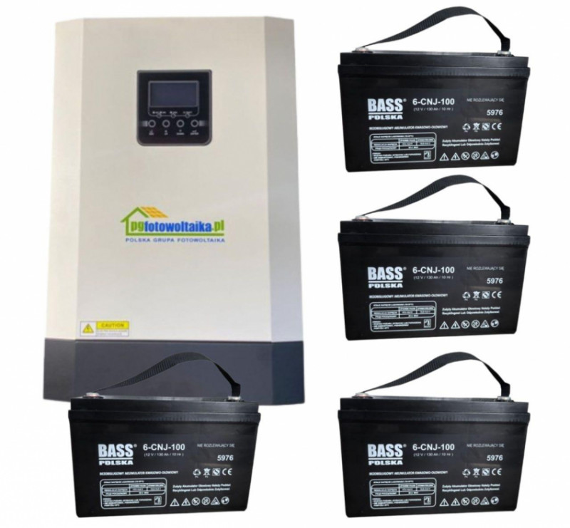 Сонячний фотоелектричний інвертор OFF-GRID PGF OG-5500 MPPT 5.5KW + WiFi + акумулятор Bass Polska AGM BP-5976 (х4)-KOG-5500