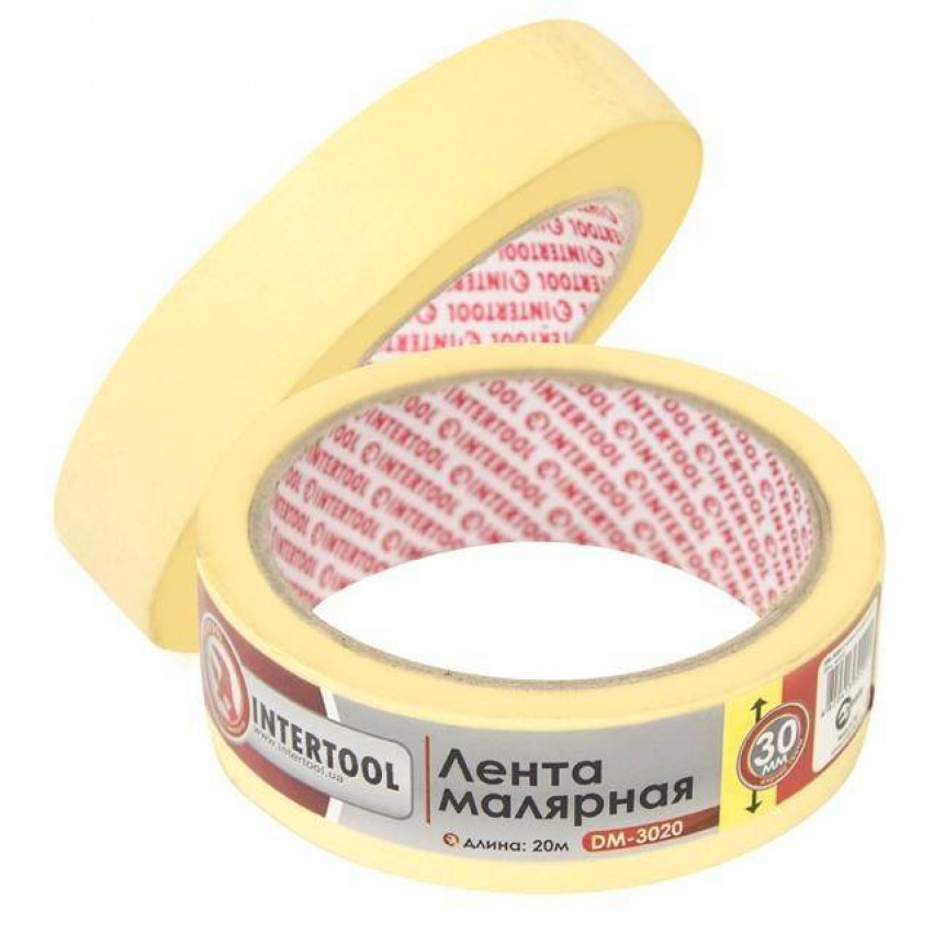 Стрічка малярна 30мм, 20м, жовта INTERTOOL DM-3020-DM-3020
