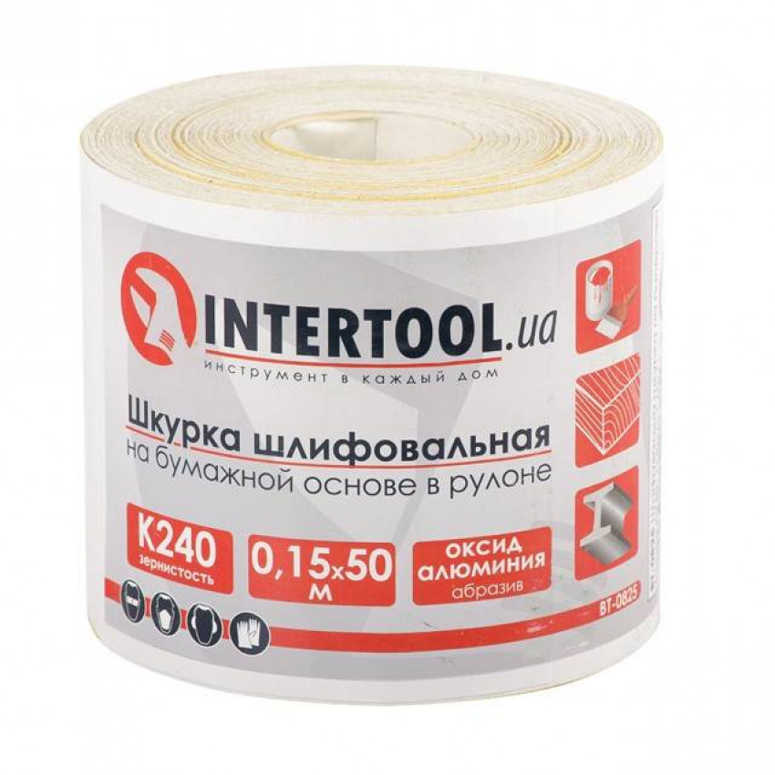 Шкурка шліфувальна, паперова основа, К240, 115 мм × 50 м INTERTOOL BT-0825-BT-0825