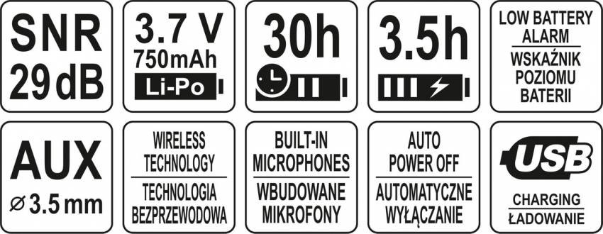 Навушники електронні шумозахисні YATO з інтелектуальною системою захисту слуху і модулем BLUETOOTH-YT-74626