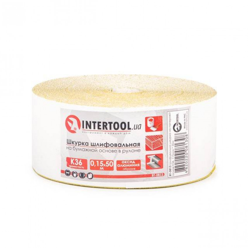 Шкурка шліфувальна, паперова основа, К36, 115 мм × 50 м INTERTOOL BT-0813-BT-0813