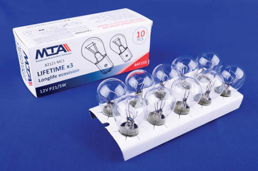 Лампа автомобільна 12V 21/5W BaY15d P21/5W (стоп-сигнали/габарити, ліхтарі заднього ходу, задні протитуманні ліхтарі) (2-х контактна) (10шт) MTA-82121 MC1