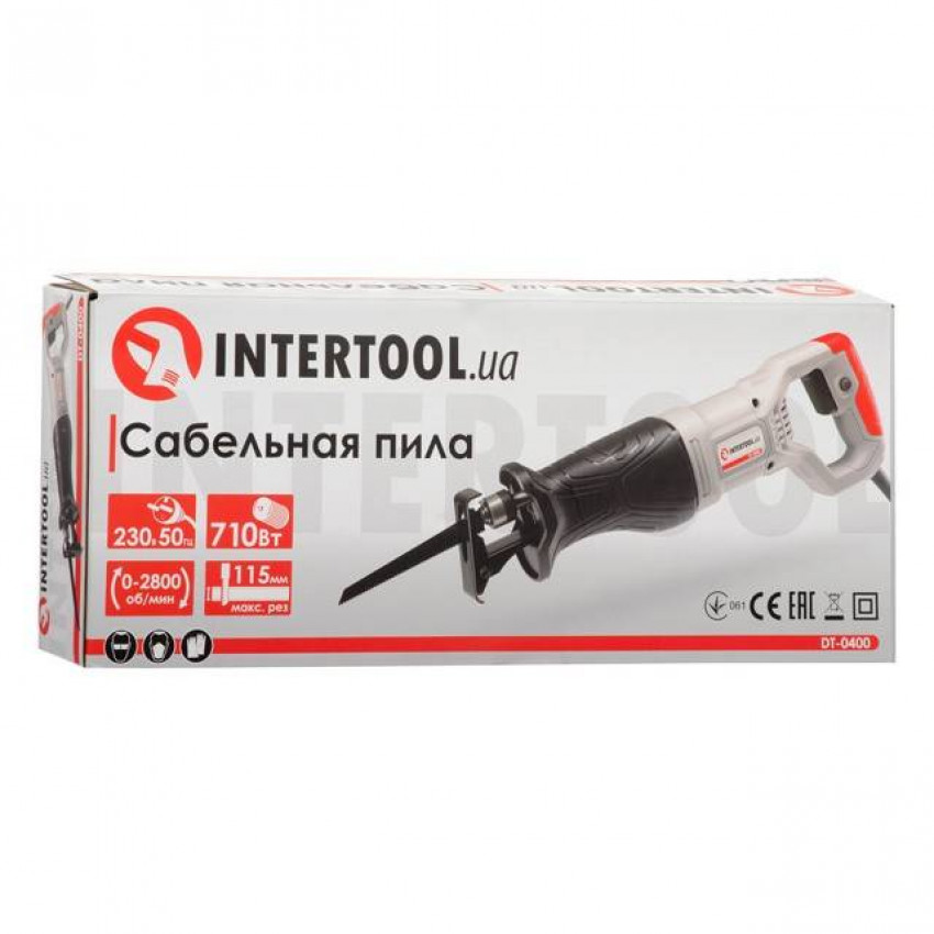 Пила шабельна 710Вт, 0-2800об/хв, макс. різ 115мм, хід пилки 20мм INTERTOOL DT-0400-DT-0400