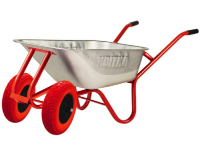 Тачка двоколісна F1 100л оцинк корито Expert 0,8мм, рама червона, червоне поліуретанове колесо КВІТКА PRO-[articul]