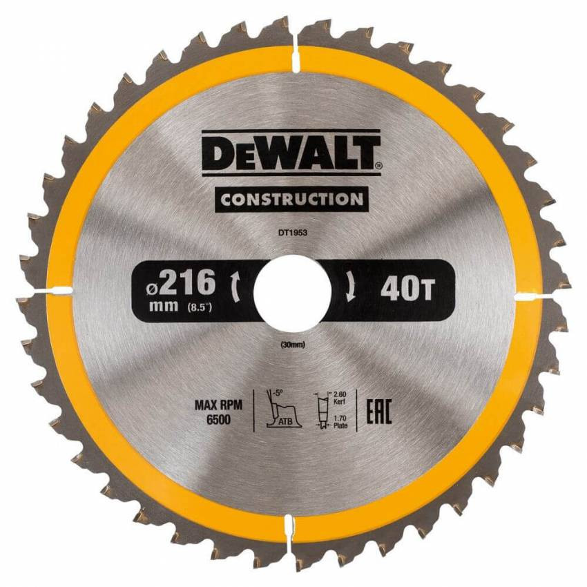 Диск пильний DeWALT DT1953, 216х30 мм, 40z-DT1953