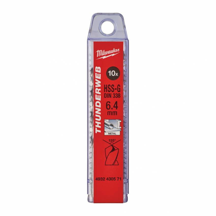 Свердло по металу THUNDERWEB HSS-G MILWAUKEE DIN338, Ø6,4x101мм, (10шт)-4932430571