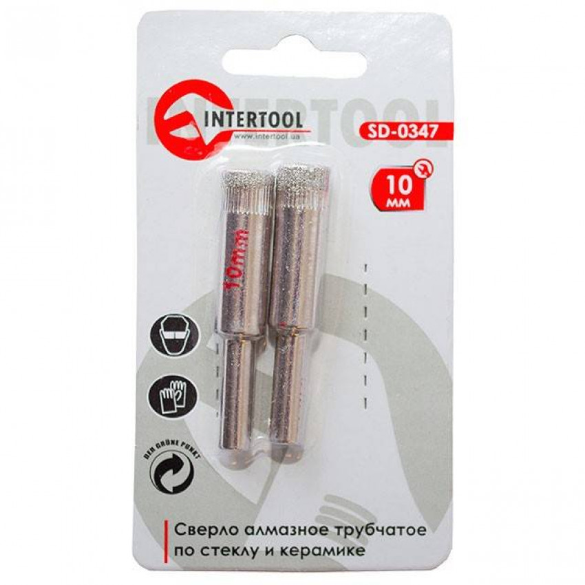 Сверло алмазне трубчасте по склу та кераміці, 10 мм INTERTOOL SD-0347-SD-0347