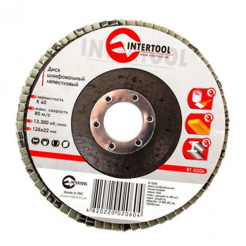 Диск шліфувальний пелюстковий, 125×22 мм, зерно K60 INTERTOOL BT-0206-BT-0206