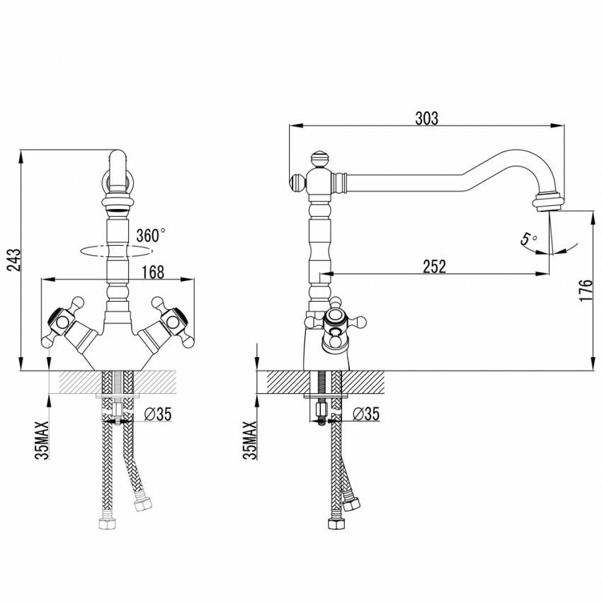 Змішувач BRENTA 1/2" для кухні Г-вилив на шпильці CORSO (FE-5B252K) (9679104)-FE-5B252K