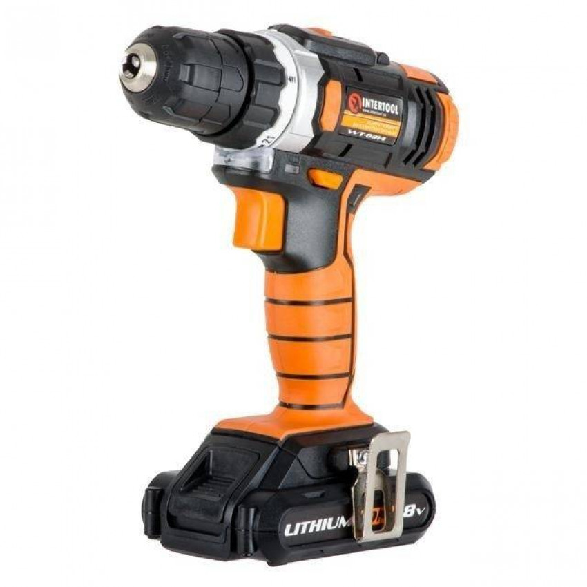 Дриль-шурупокрут акумуляторний Li-Ion 18 В, 25 Nm, 0-400/0-1500 об/хв, 2x2.0 Аг INTERTOOL WT-0314-WT-0314