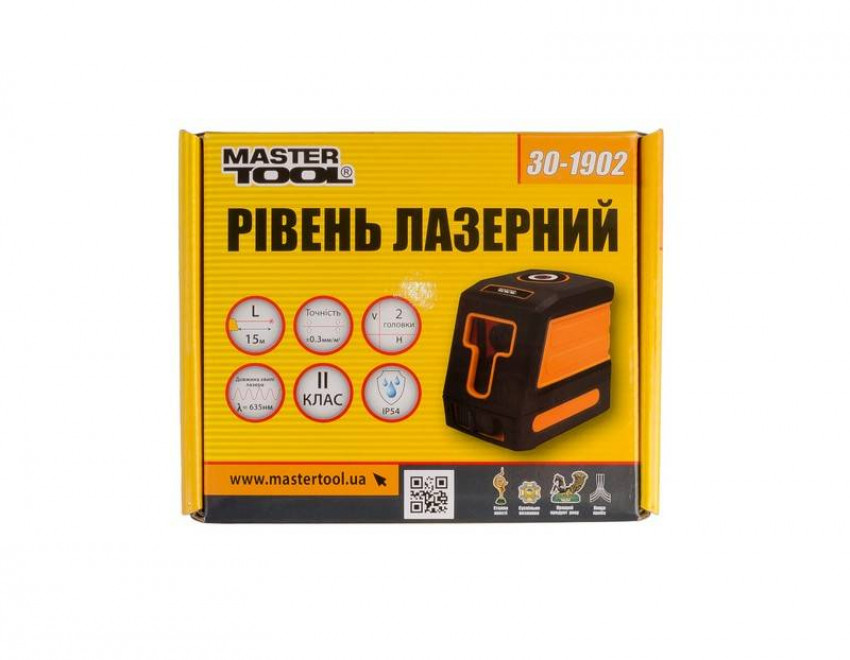 Рівень лазерний MASTERTOOL H+V 2 лазерні головки RED 0.3 мм/м 15 м чохол 30-1902-30-1902