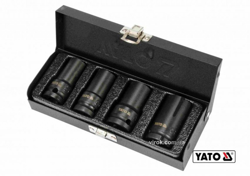 Торцеві головки ударні для зриву гвинтів YATO: квадрат-1/2", L=55 мм; М17, 18.5, 21.5, 26 мм, 4 шт.-YT-06030