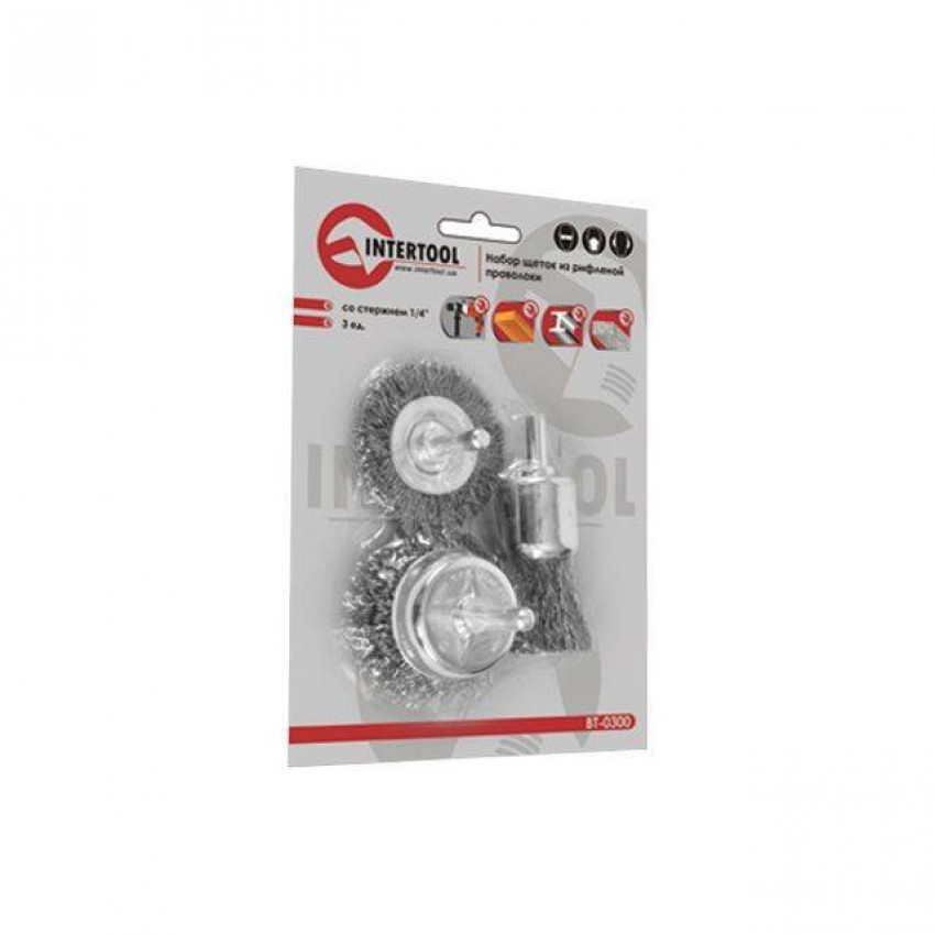 Набір щіток дротяних для дриля 1/4", 3 од. INTERTOOL BT-0300-BT-0300