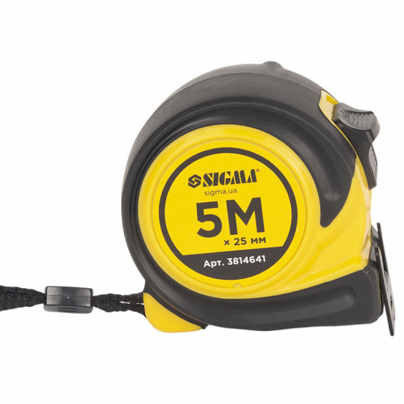 Рулетка обгумована Compact двостороннє полотно/зачіп 5м×25мм SIGMA (3814641)-3814641