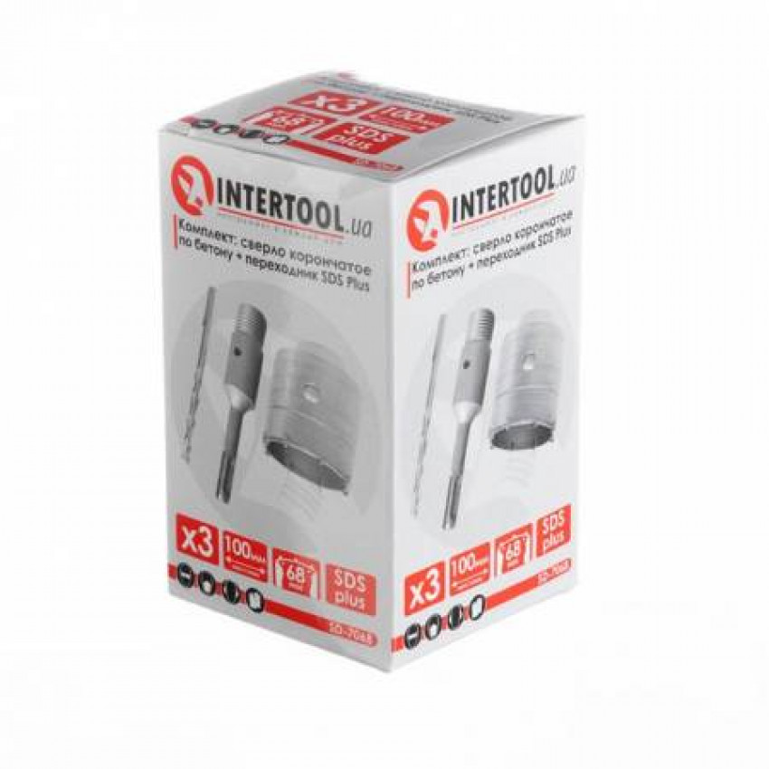 Свердло корончате по бетону 68мм + перехідник SDS Plus 100мм INTERTOOL SD-7068-SD-7068