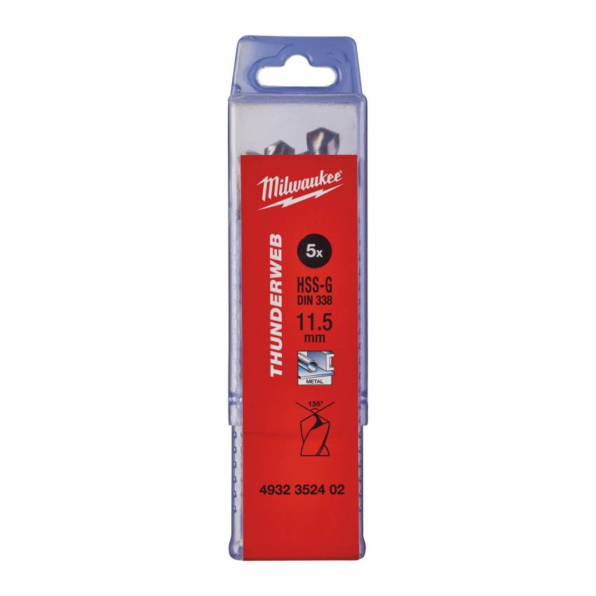 Свердло по металу THUNDERWEB HSS-G MILWAUKEE DIN338, Ø11,5x142мм, (5шт)-4932352402