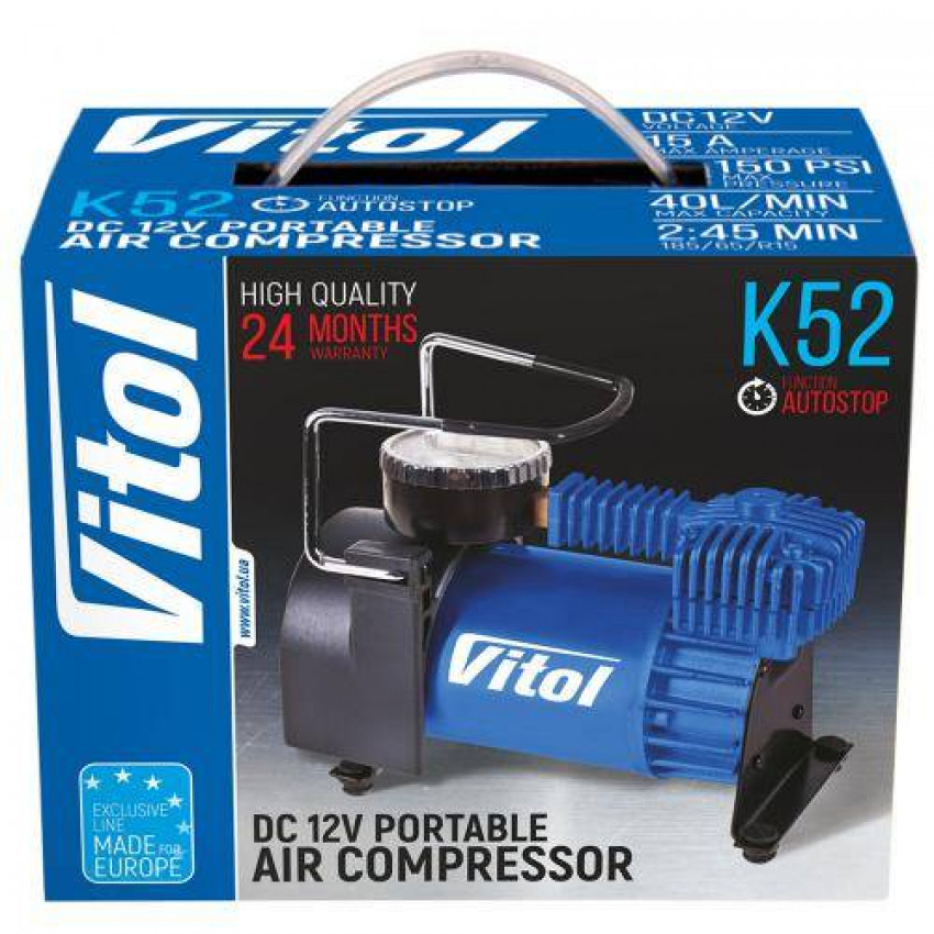 Компресор "ViTOL" К-52 150psi/15Amp/40л/Автостоп/прикурювач-К-52