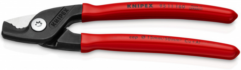 Ножиці для різання кабелів, діаметр 15мм / 50мм.кв., 160мм KNIPEX, 95 11 160 SB, фосфатовані-95 11 160 SB