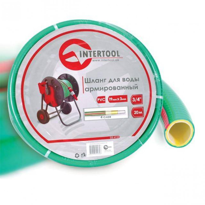 Шланг для води чотиришаровий, 3/4", 20 м, армований, PVC INTERTOOL GE-4123-GE-4123