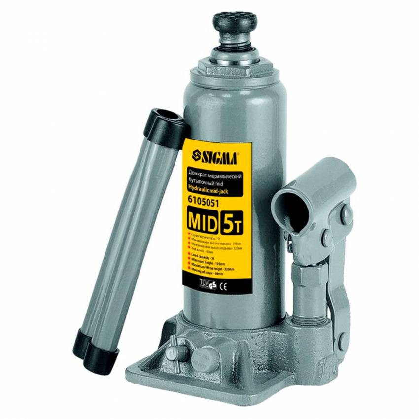 Домкрат гідравлічний пляшковий mid 5т H 185-355мм Sigma (6105051)-6105051