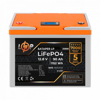 Акумулятор LP LiFePO4 для ДБЖ LCD 12V (12,8V) - 90 Ah (1152Wh) (BMS 80A/40A) пластик-[articul]