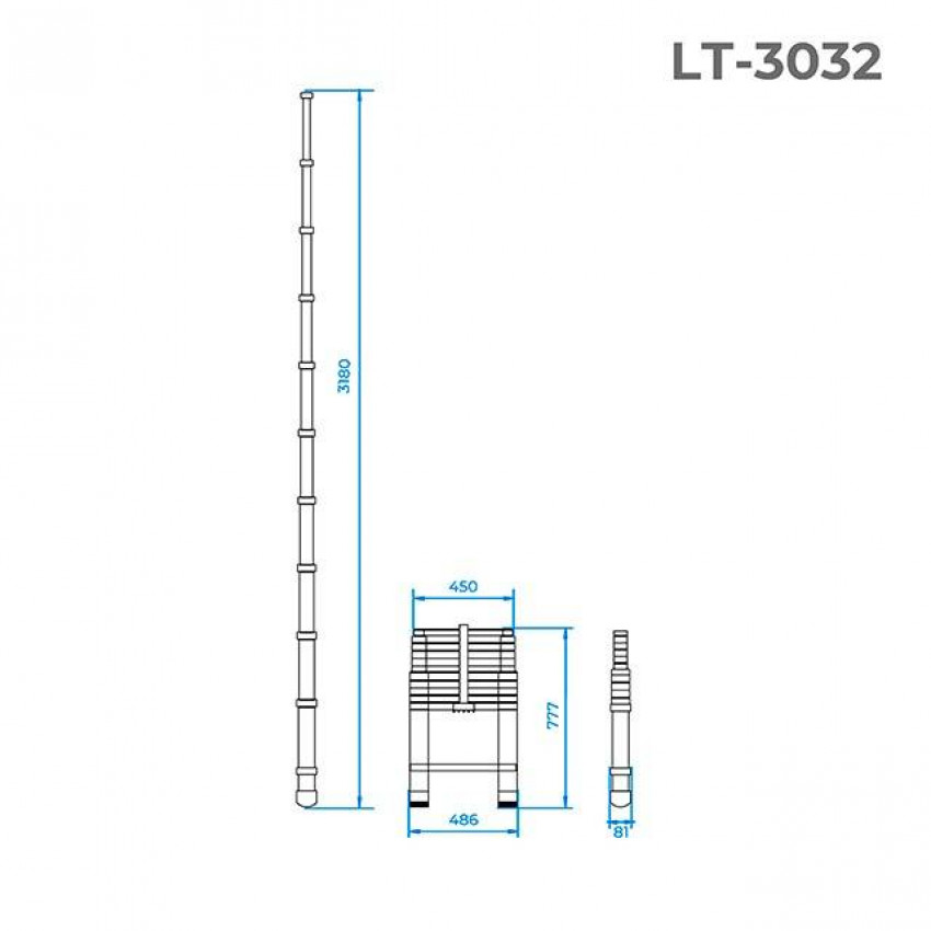 Драбина з алюмінію, телескопічна 10 сход., 3,20 м INTERTOOL LT-3032-LT-3032