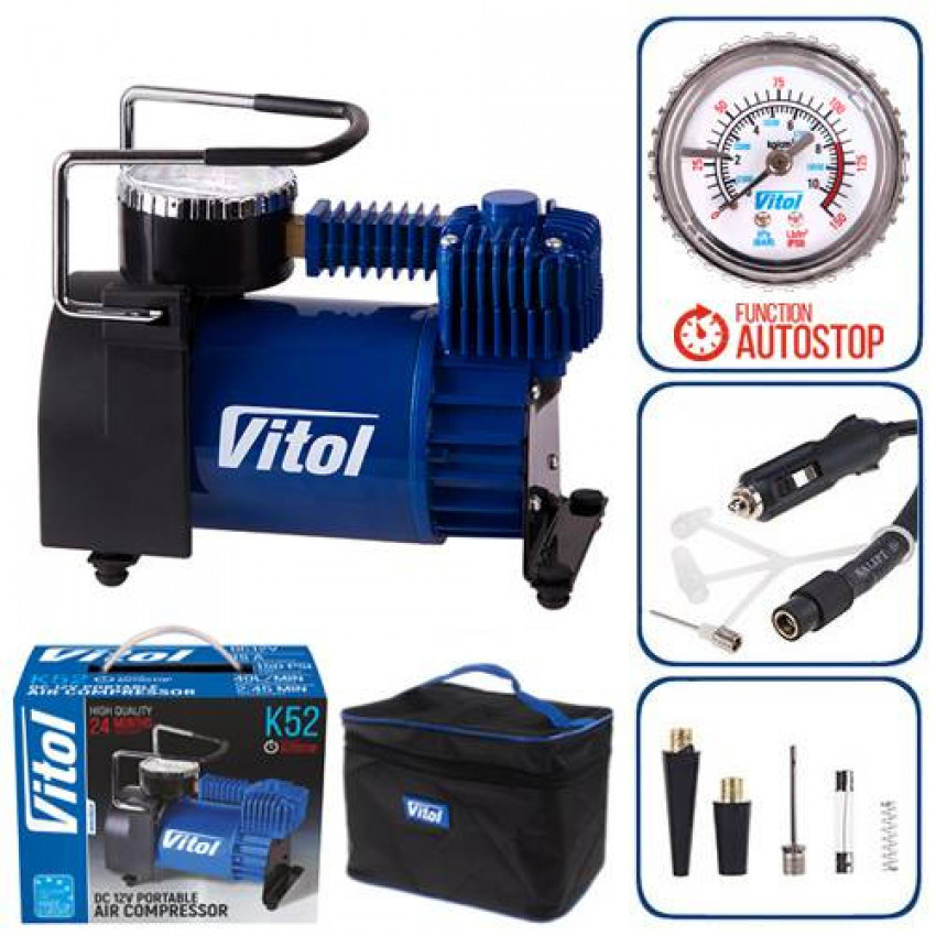 Компресор "ViTOL" К-52 150psi/15Amp/40л/Автостоп/прикурювач-К-52