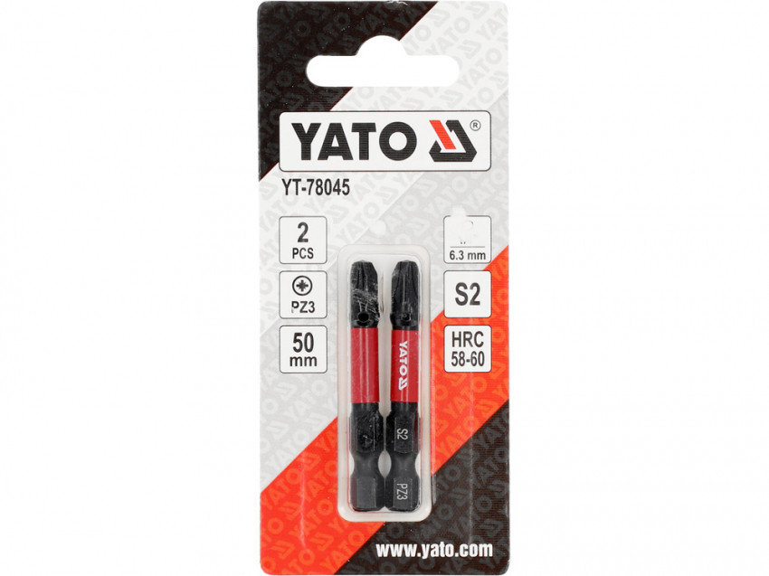 Насадка викруткова ударна YATO; PZ3 х 50 мм. шпиндель 6-гран- 1/4", 2 шт.[10]-YT-78045
