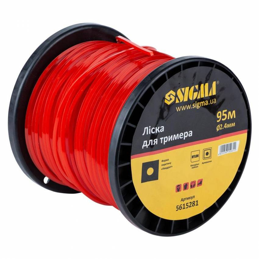 Лісочка для тримера армований квадрат Ø2.4мм 95м котушка Sigma (5615281)-5615281