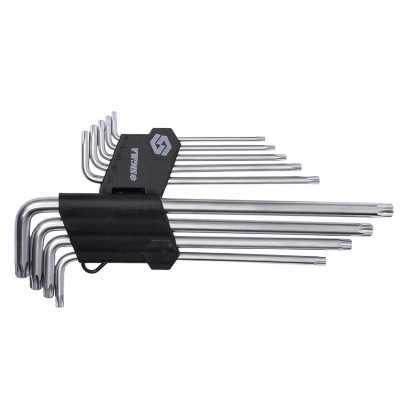 Ключі TORX 9шт T10-T50мм CrV (довгі з отвором) Sigma (4022231)-4022231