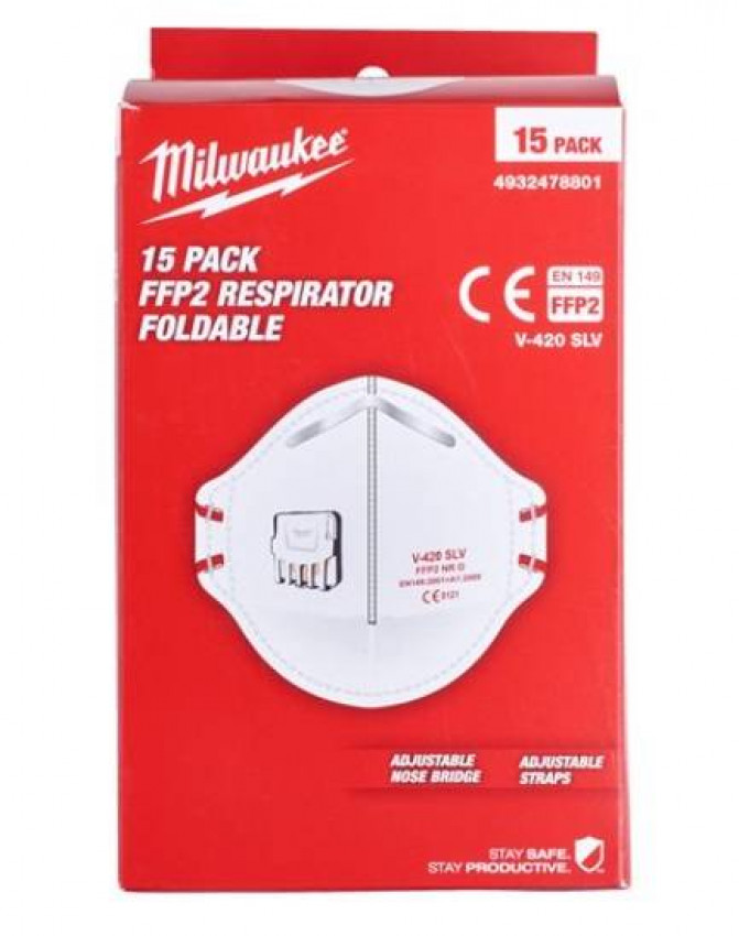 Респіратор складаний з клапаном FFP2 (15шт) MILWAUKEE 4932478801-4932478801