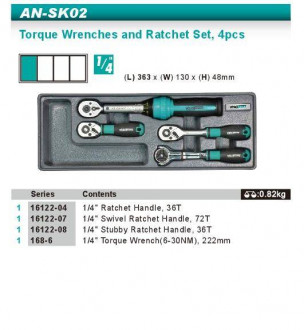 Набір трещіток 1/4&quot; 4од ложемент+динамометричний ключ