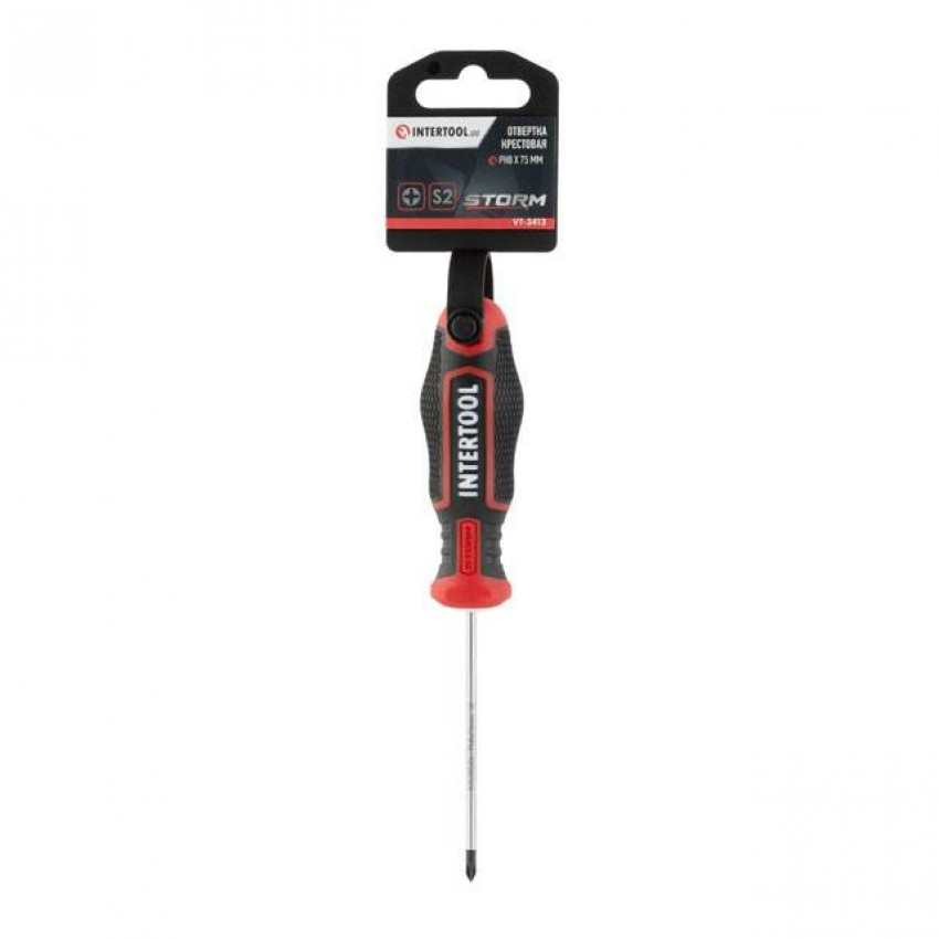 Викруткa PH0 * 75 мм, S2, STORM INTERTOOL VT-3413-VT-3413