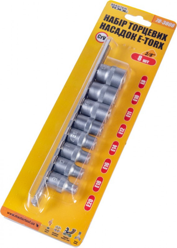 Набір насадок торцевих MASTERTOOL CRV E-TORX 3/8" E8-E20 8 шт 78-3808-78-3808