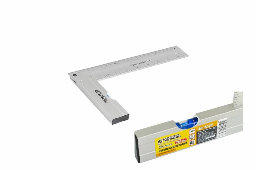 Кутник будівельний MASTERTOOL 250 мм AL-AL капсула 0.5 мм/1 м 30-4250-30-4250