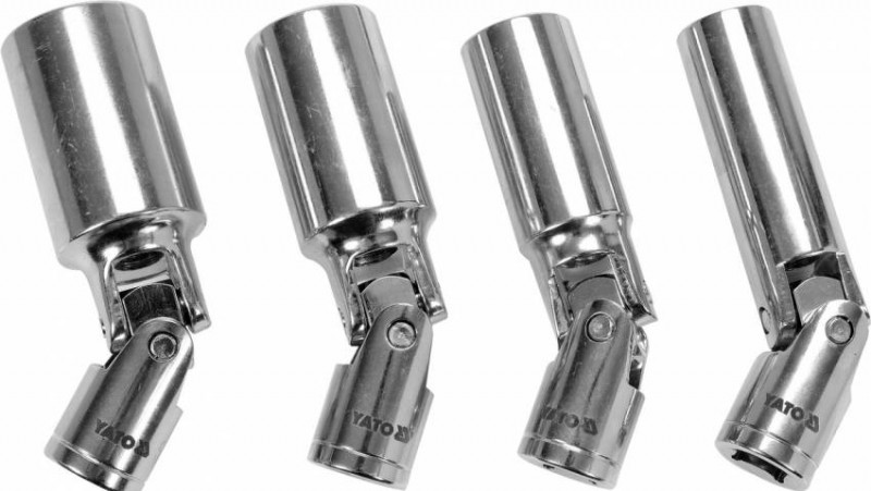 Головки торцеві до "свічок" двигунів з шарнірним приводом YATO, квадрат 3/8", М14, 16, 18, 21 мм, 4-YT-38520