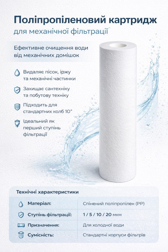 Картридж зі спіненого поліпропілену 2,5"×10" 5мкм AQUATICA (9772522)-9772522