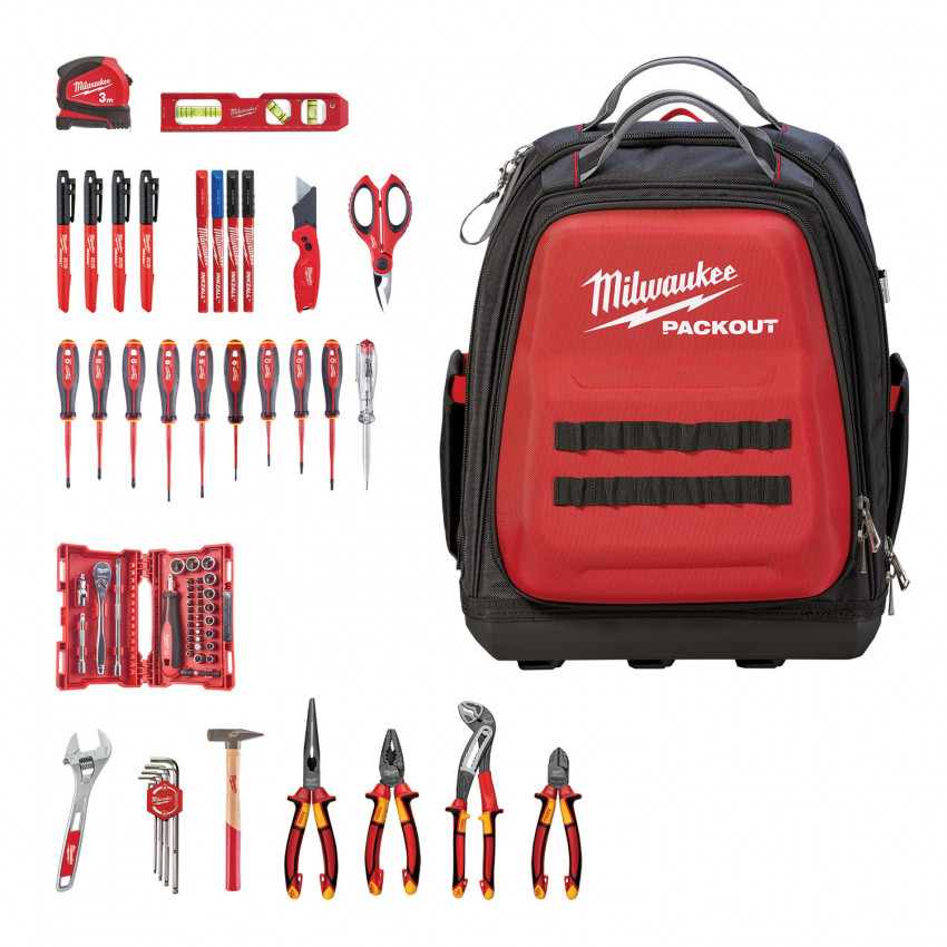 Рюкзак PACKOUT MILWAUKEE з набором інструментів для електриків (76шт)-4932498407