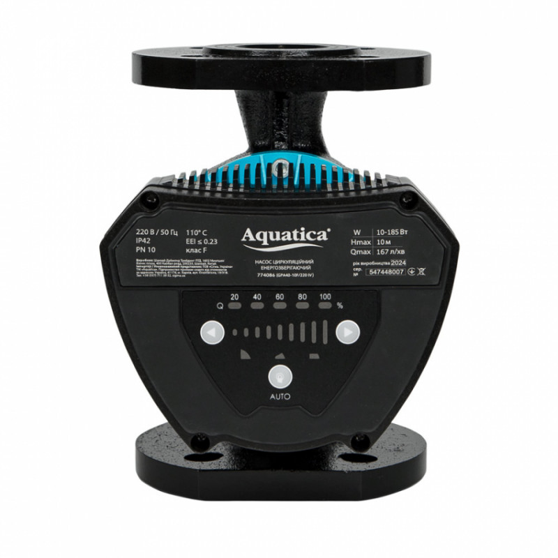 Насос циркуляційний енергозберігаючий фланц 10-185Вт Hmax 10м Qmax 167л/хв DN40 220мм + зворотний флан AQUATICA GPA40-10F/220 IV (774086)-774086