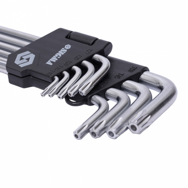 Ключі TORX 9шт T10-T50мм CrV (довгі з отвором) Sigma (4022231)-4022231