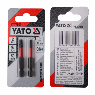 Насадка викруткова YATO TORX T25 х 50 мм. HEX 1/4&quot;, хром-молібден, 2 шт.-[articul]
